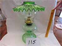 Antique Green Glass Oil Lamp w/Electric