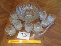 Glass Punchbowl w/(18) Cups & Ladle