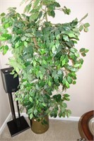 6' ARTIFICIAL FICUS TREE IN BRASS PLANTER AND