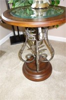 ROUND - BEVELED GLASS TOP - METAL AND WOOD TABLE