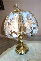 BRASS W/GLASS PANEL SHADE - TOUCH LAMP - 22" H