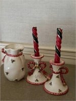 Fitz and Floyd Christmas Vase and Candlesticks