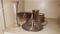 Pewter Candlestick & Assorted Silverplate