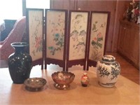 Decorative Floral Vases, Bowls, and Screen