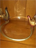 Large Glass Bowl with Decorative Birds
