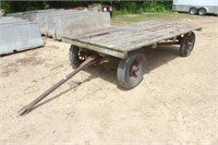6FTx12FT FLAT RACK ON RUNNING GEAR, HAS SPOKED