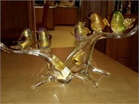 2 Decorative Glass Bird and Branch Figurines