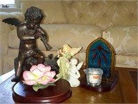 Porcelain Rose and Various Decorative Figurines