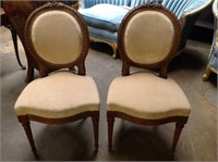 ANTIQUE CARVED WOOD  UPHOLSTERED SIDE CHAIRS