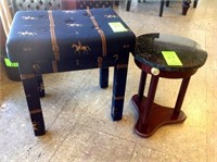 PADDED STOOL AND MARBLE TOP TABLE
