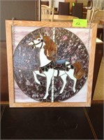 FRAMED STAINED GLASS CAROUSEL HORSE-26" X 26"