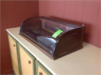 ANTIQUE OAK CURVED GLASS COUNTERTOP DISPLAY CASE