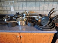 Selection of pots & pans, pressure cooker etc
