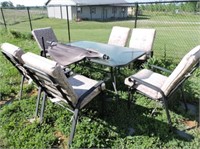 Metal framed patio set with umbrella  6 chairs