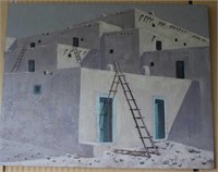 LARGE OIL ON CANVAS OF PUEBLOS, SIGNED CONNY N.