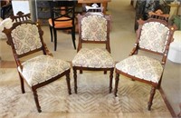 SET OF 3 EASTLAKE WALNUT PARLOR CHAIRS WITH
