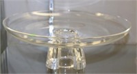STEUBEN GLASS SERVER ON CRYSTAL ON PEDESTAL, 11 1/
