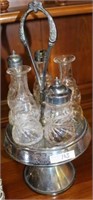 SILVER PLATED CASTOR SET W/ ETCHED GLASS INSERTS