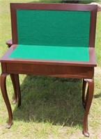 ANTIQUE GAMING TABLE W/ FLIP FELTED TOP & QUEEN