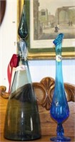 BLENKO BLOWN GLASS DECANTER & BLUE GLASS VASE