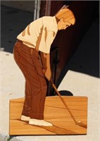 HAND-CARVED WOOD ART INTARSIA OF GOLFER