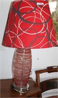 ART GLASS LAMP W/ RED SHADE