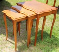 3 STACKING SIDE TABLES 1 W/ LEATHER TOP