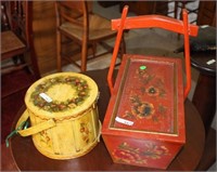 2 TOLE PAINTED WOODEN BASKETS