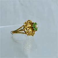 Jade, Pearl and Gold Estate Ring