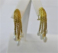 Five Strand Drop Pearl & Gold Earrings
