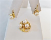 Gold & Pearl Tree of Life Pendant & Pearl Earrings
