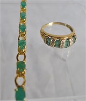 Emerald and Gold Bracelet & Ring Set
