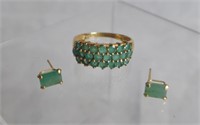 Emerald and Gold Earrings and Ring Set