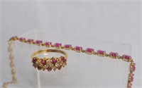 Ruby and Gold Ring and Bracelet Set