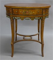 French Hand Painted Oval Side Table