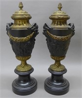 Pair Antique Covered Urns, 19th C