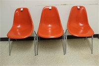 3 Herman Miller fiberglass chairs-orange, vintage