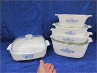 5 corning ware blue & white set