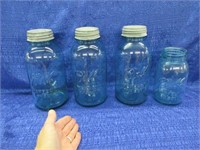 4 ball canning jars - blue -zinc lids
