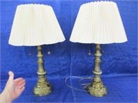 pair of brass table lamps