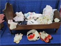 baby doll cradle & vintage child's clothing