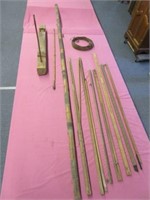 old bamboo tent pole -wood stretchers -other wood