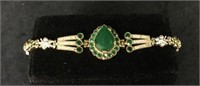 Heavy Sterling Yellow Gold Emerald Bracelet