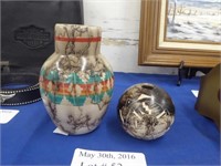 SIGNED HORSE HAIR NATIVE AMERICAN VASES BOTH WITH