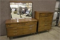DRESSER WITH MIRROR AND MATCHING CHEST OF