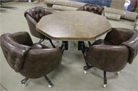 42" TABLE WITH (4) ROLLING CHAIRS AND 18" LEAF
