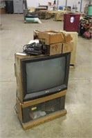 QUASAR TV, CONVERTER BOX, RCA VCR AND CLOCK