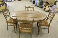 DINING ROOM TABLE, (4) CHAIRS, AND (2) LEAVES