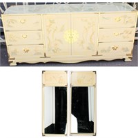 Furniture Asian White Lacquer 3-Pc Dresser