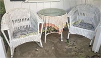 White Wicker patio chairs & table